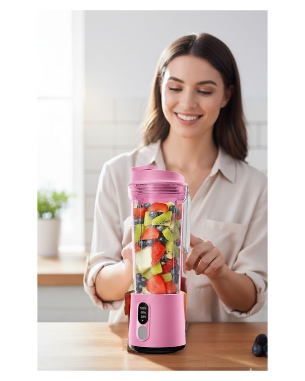 Batidora Licuadora Portatil Usb Recargable Color Rosa 300w