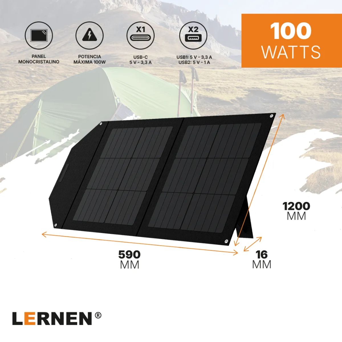 LERNEN - Panel solar para Estación De Energía SL100W