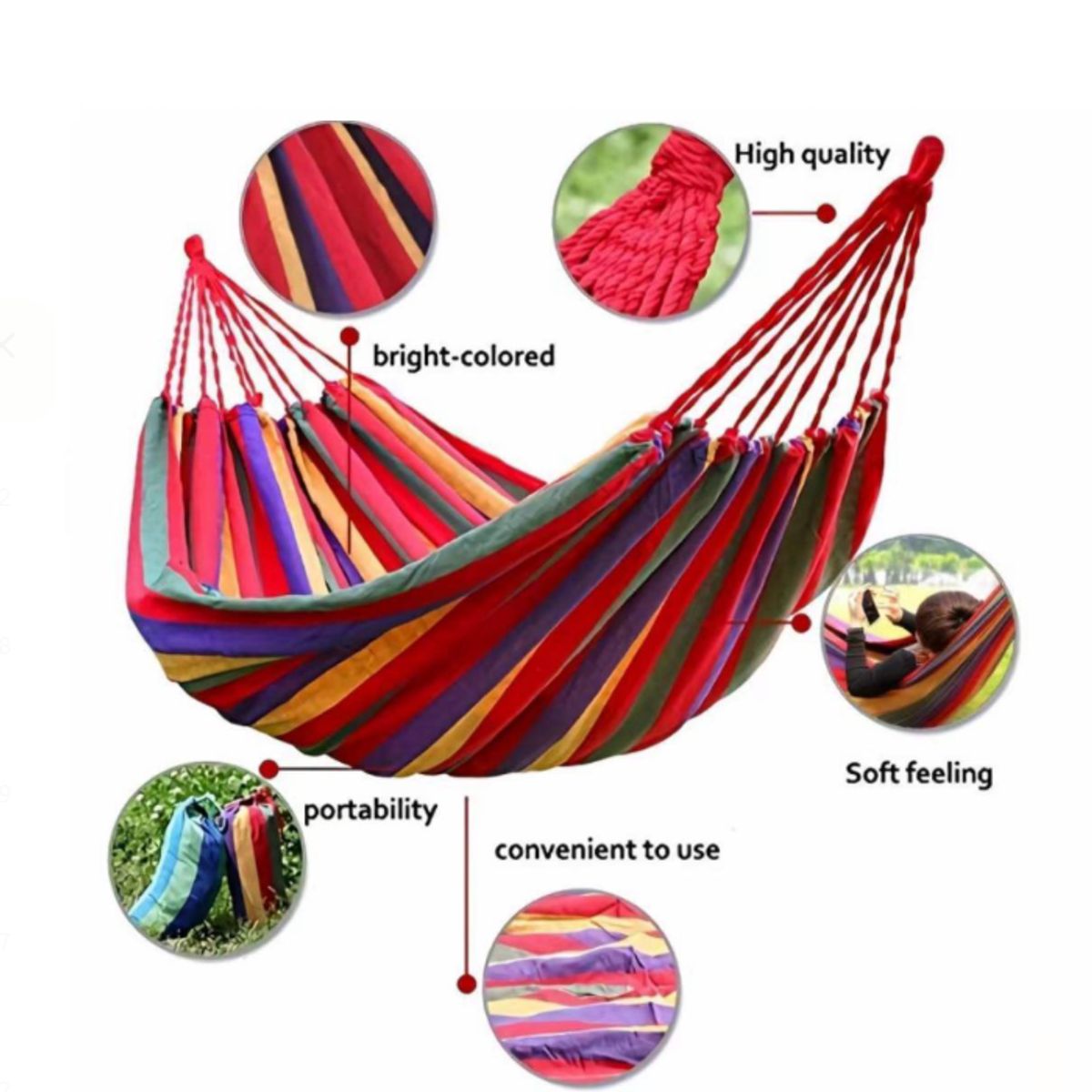 GENERICO - Hamaca Colgante 2 Plazas 100% Algodón Multicolor