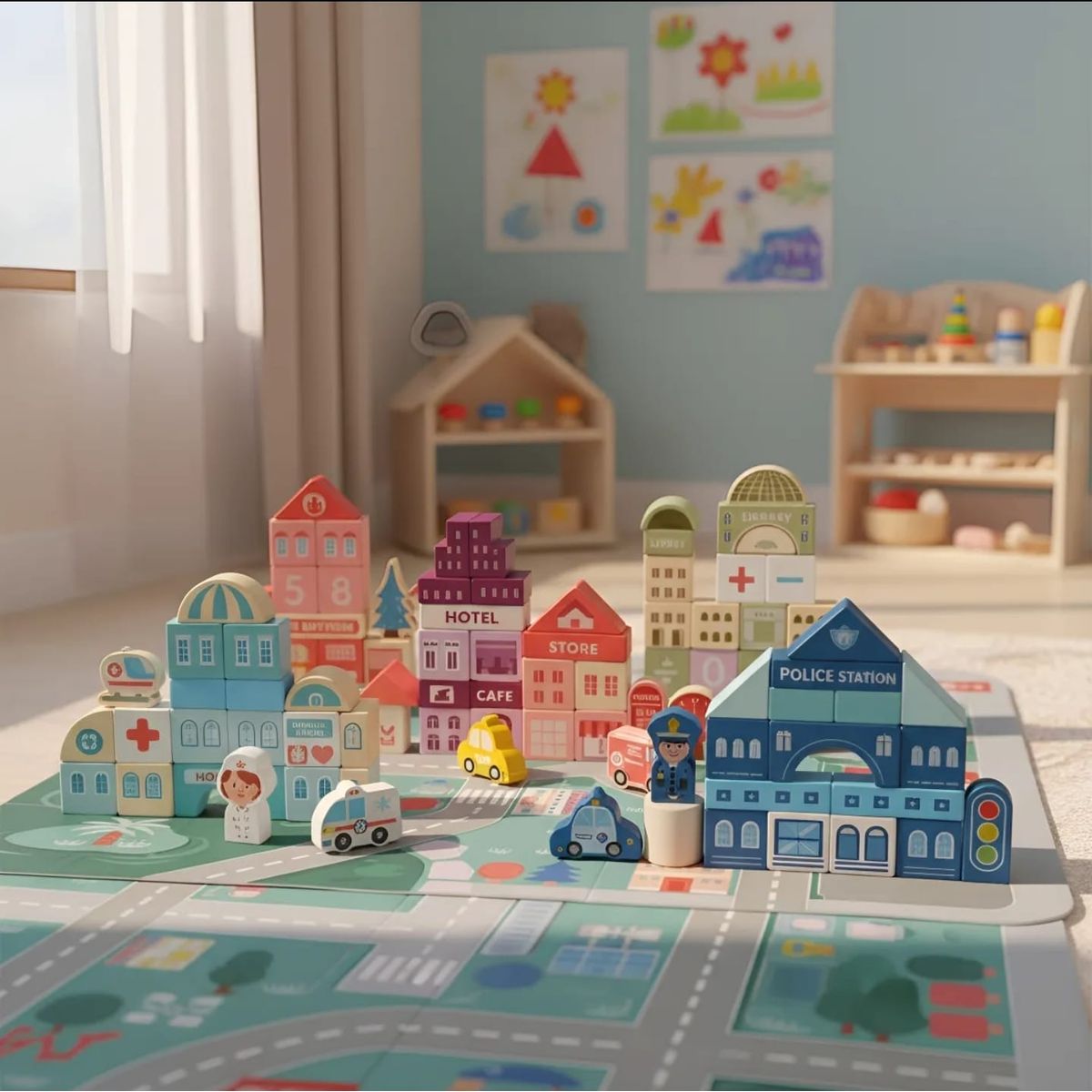 GENERICO - Cubo madera construcción Ciudad Didáctico niños 100pcs