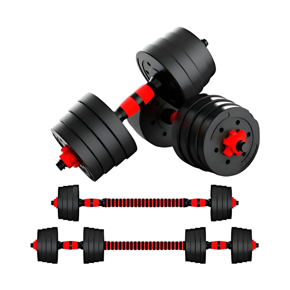 AK SPORT - Mancuernas 20kg Set Barra Armable Ajustable Ak Sport Negro