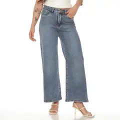 WADOS - JEANS CROP WIDE LEG TIRO ALTO PRETINA BASICA 1 BOTON