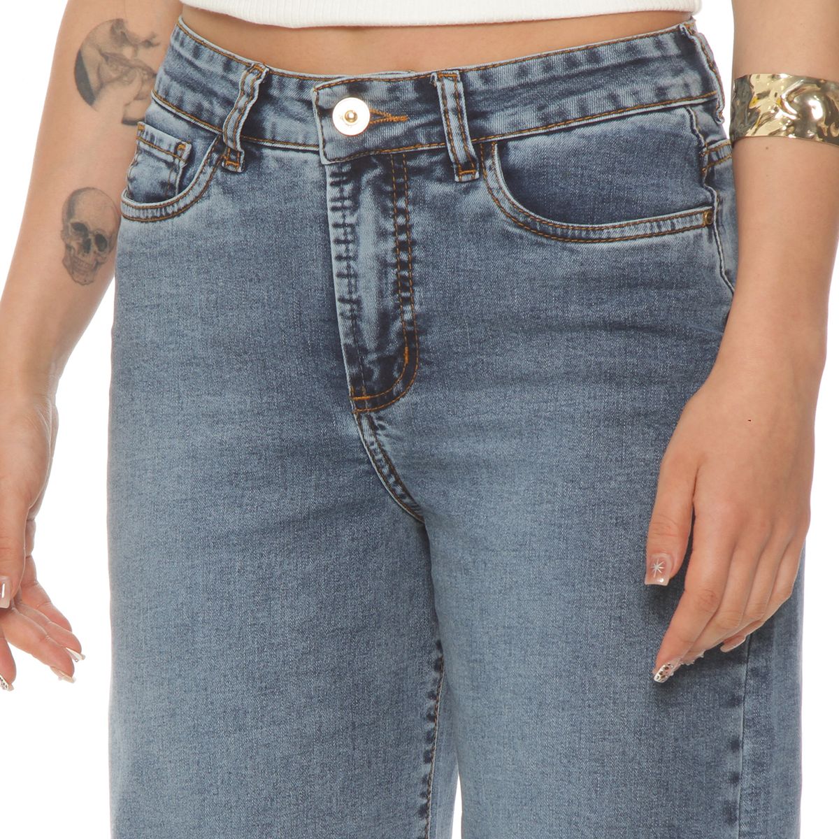 WADOS - JEANS CROP WIDE LEG TIRO ALTO PRETINA BASICA 1 BOTON