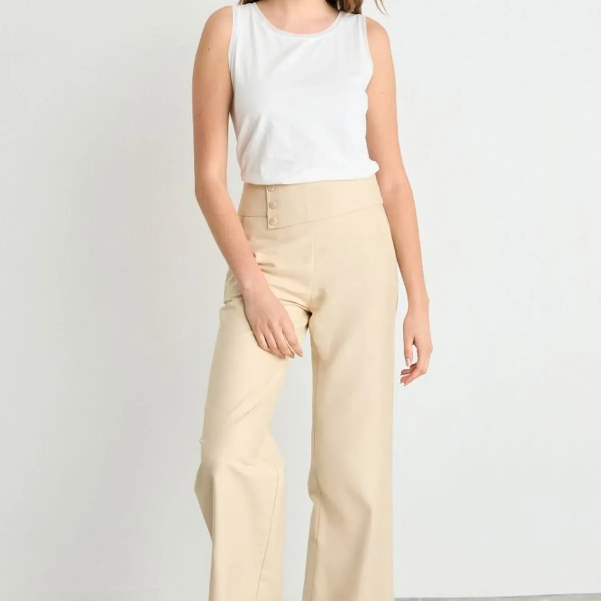 IO - Pantalon Liso Mujer Beige Io