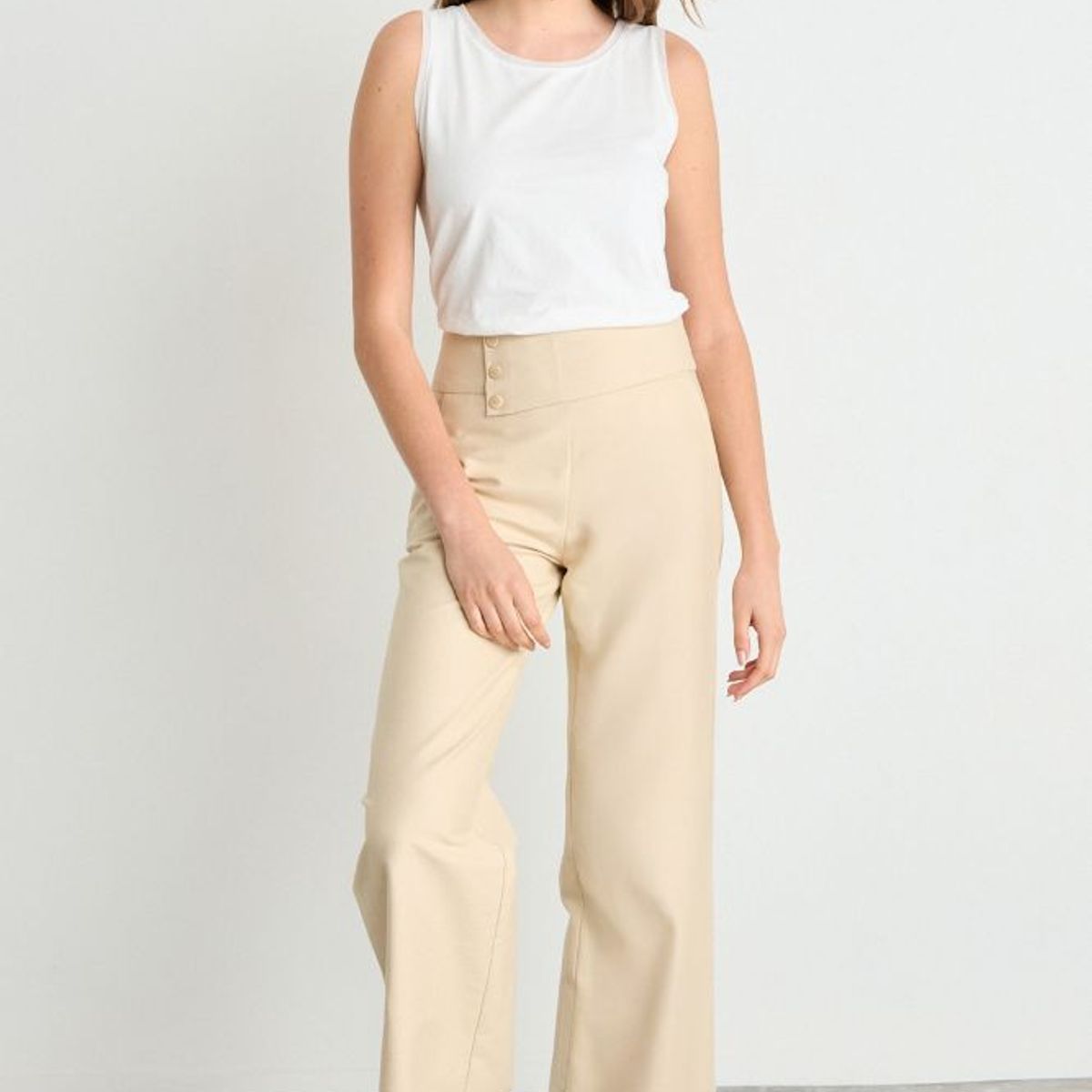 IO - Pantalon Liso Mujer Beige Io