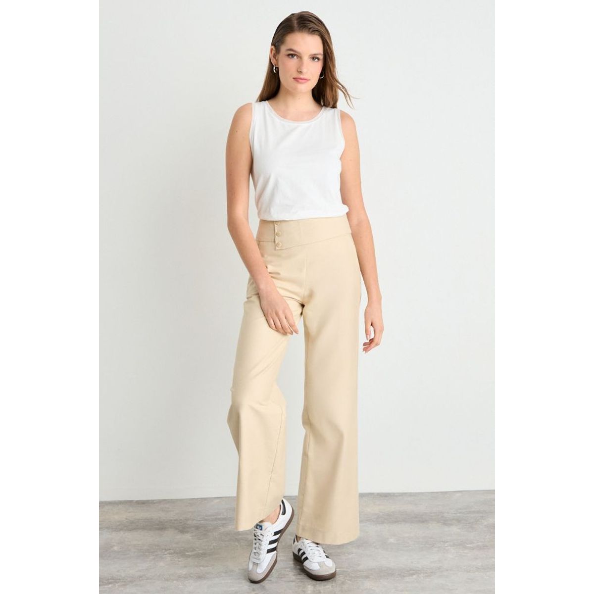 IO - Pantalon Liso Mujer Beige Io