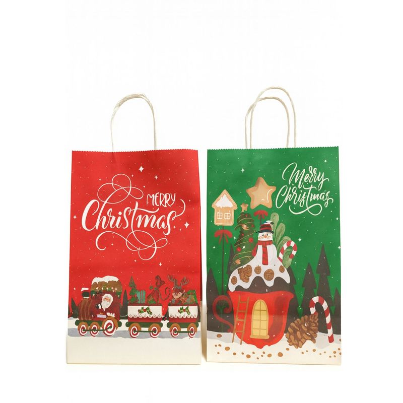 GENERICO - Pack 12 Bolsas De Refalo Kraft Navidad Medianas+ 10 Cintas