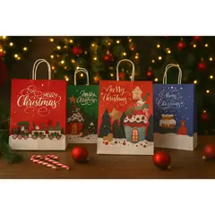 GENERICO - Pack 12 Bolsas De Refalo Kraft Navidad Grande+ 10 Cintas