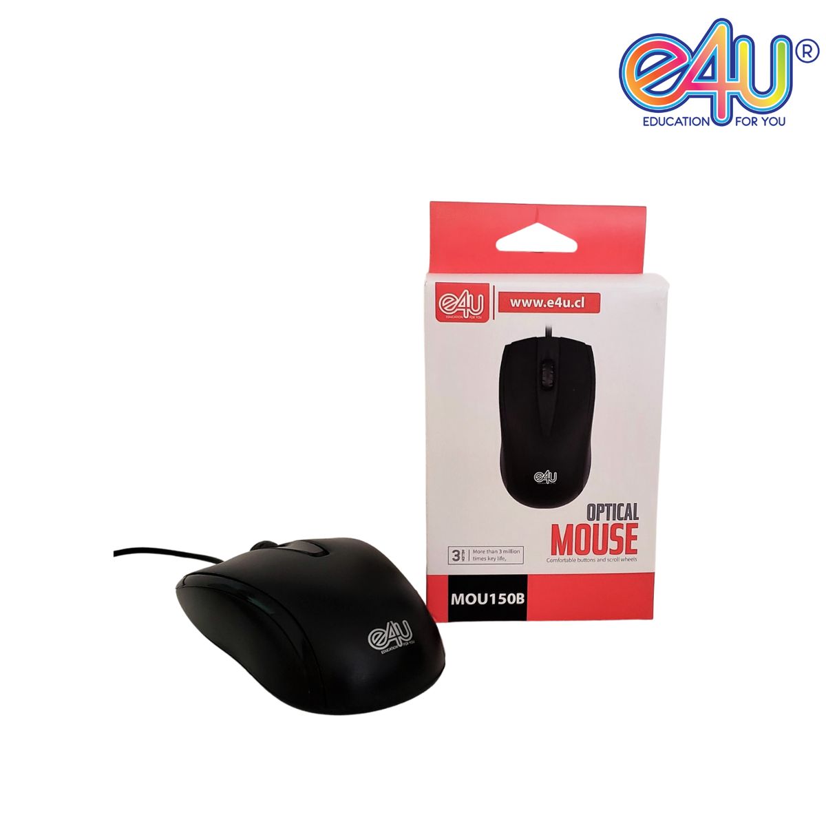 E4U - Mouse USB E4U 1200 DPI - Ergonómico, Liviano y Preciso – 3 Botones