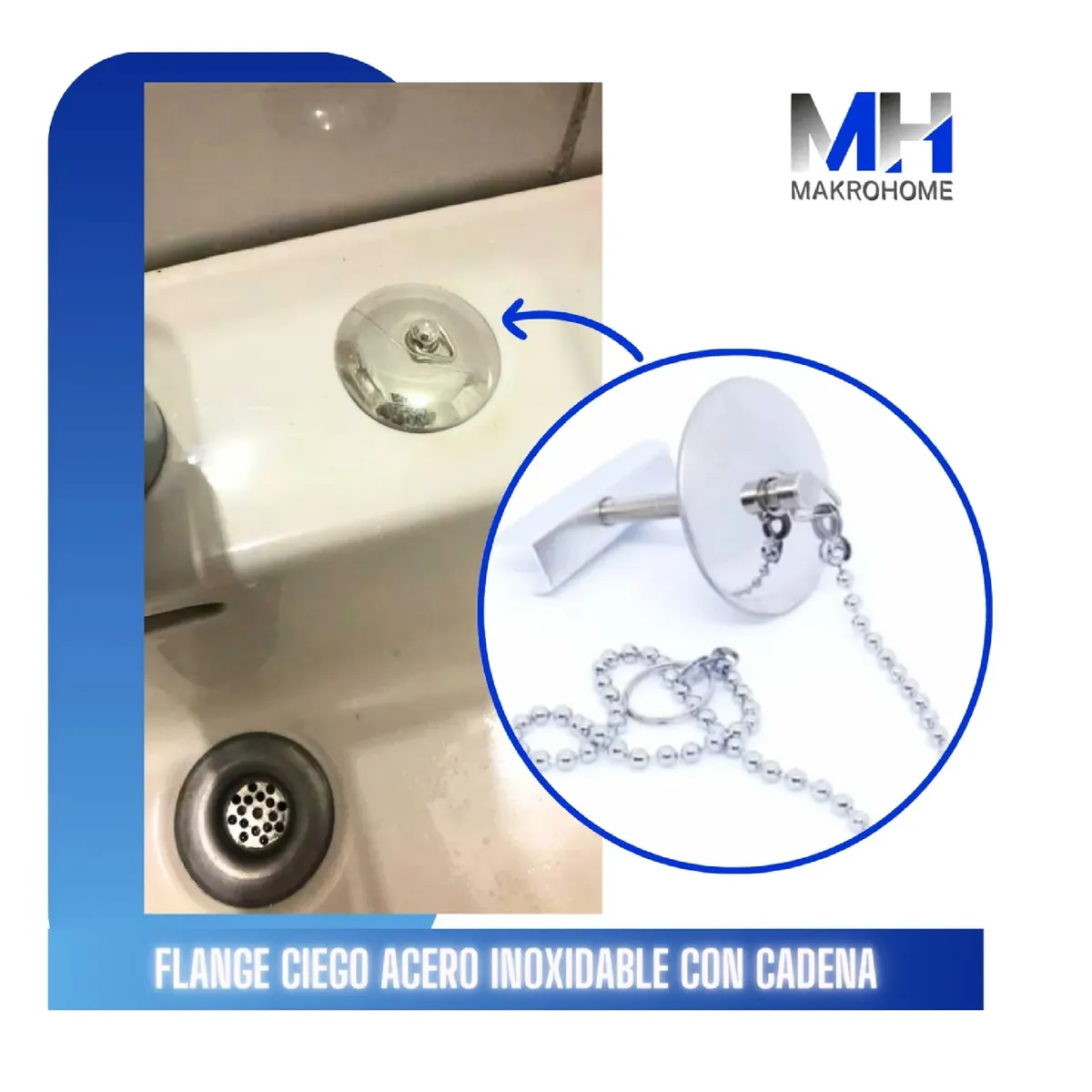 GENERICO - Piton Flange Con Cadena Para Tapar Lavamano Lavaplatos