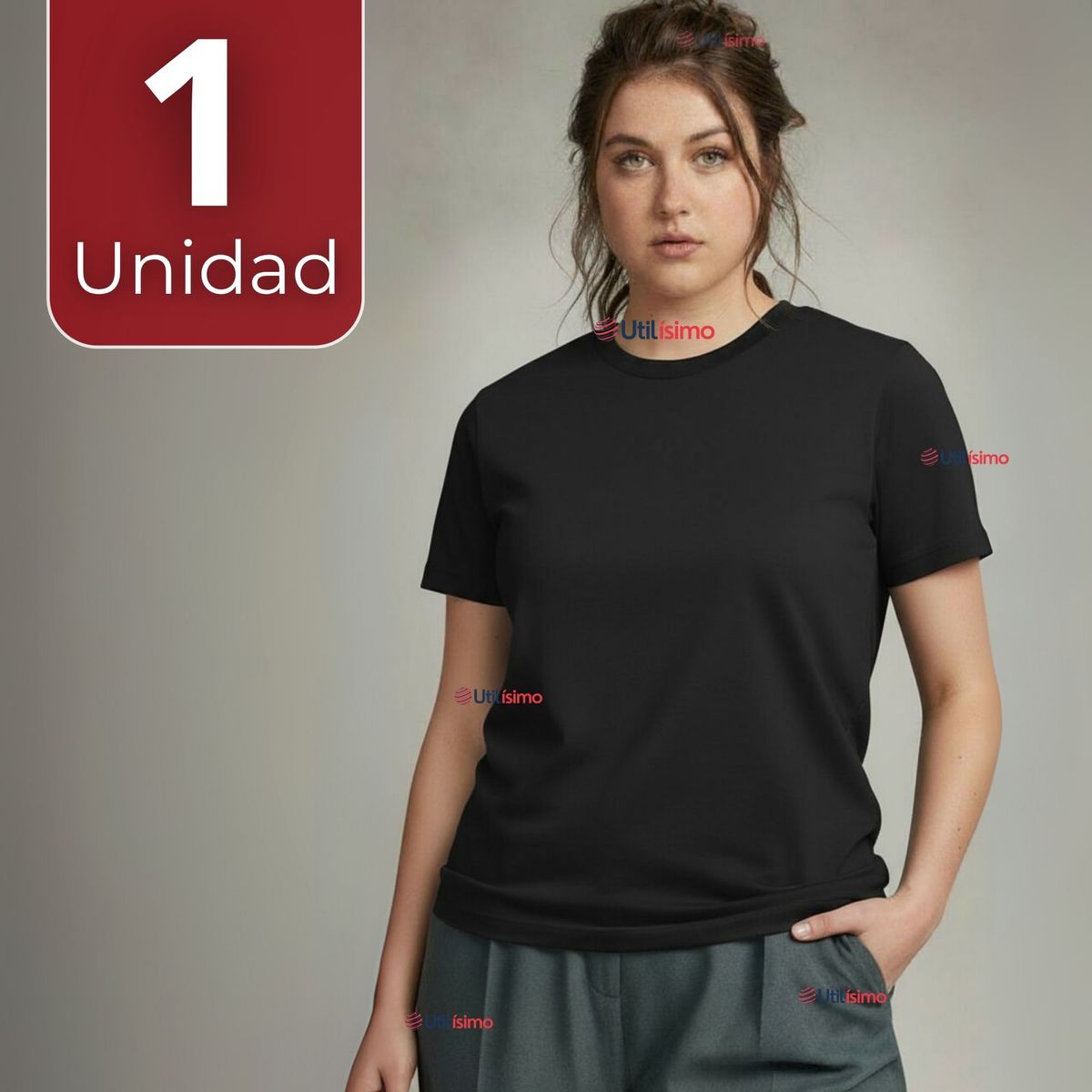 UTILISIMO - Polera Camiseta 100% Algodón Premium Manga Corta Básico Negro Mujer