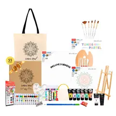 CELEBRA IDEAS - Set kit de Arte pinturas Acrílicos tonos pastel y bastidores