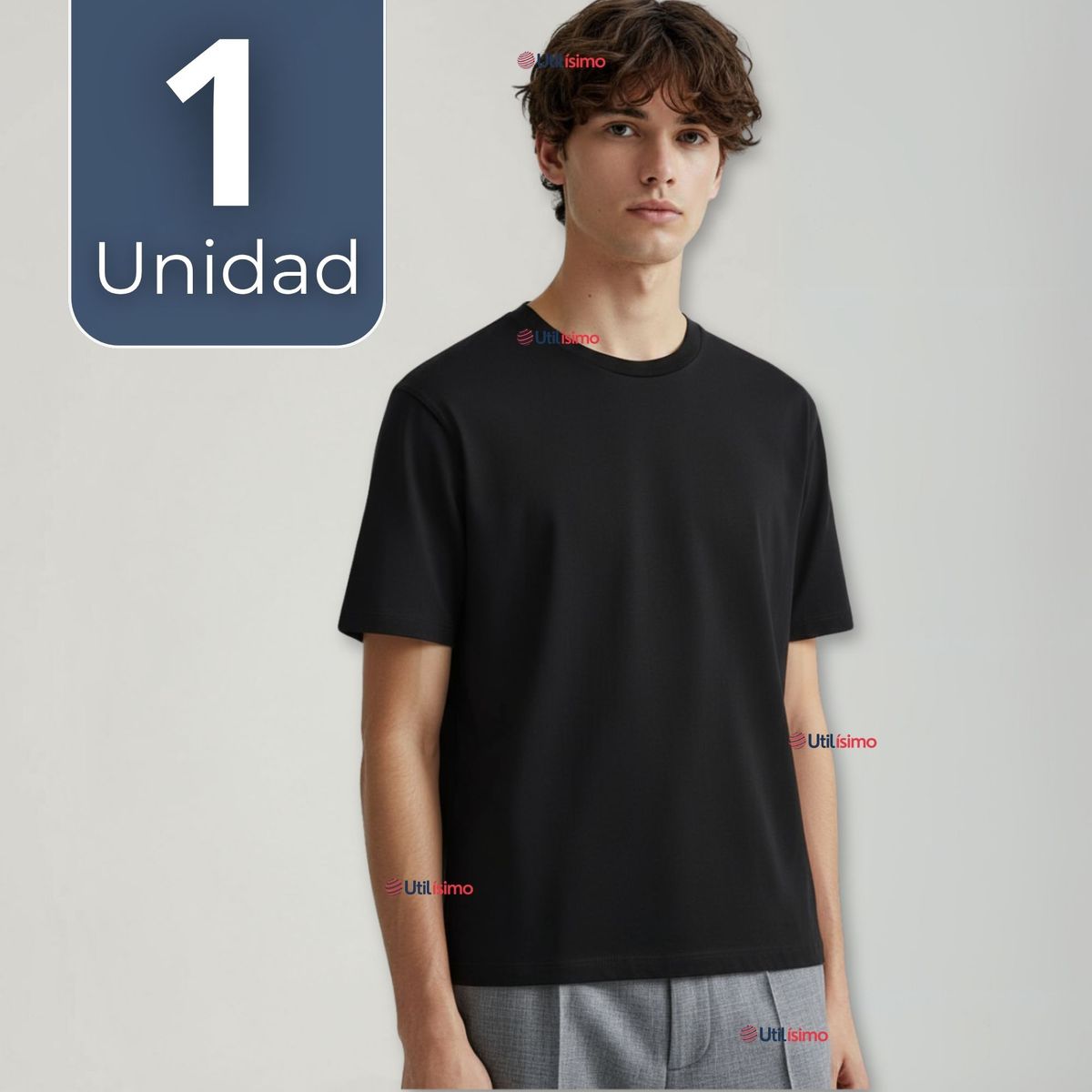 UTILISIMO - Polera Camiseta 100% Algodón Premium Manga Corta Básico Negro Hombre