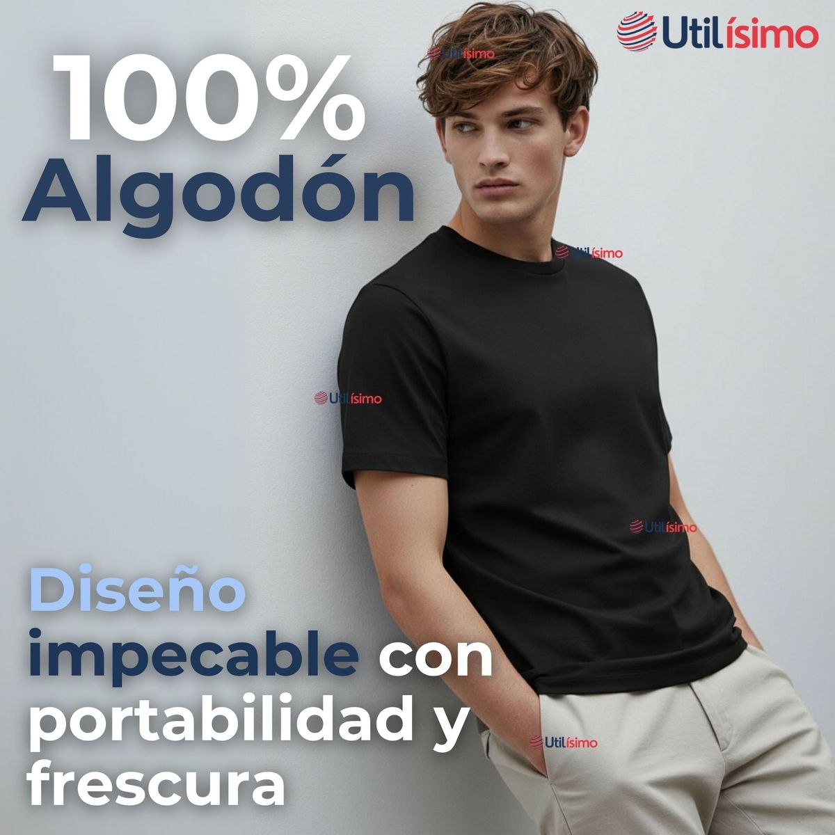 UTILISIMO - Polera Camiseta 100% Algodón Premium Manga Corta Básico Negro Hombre