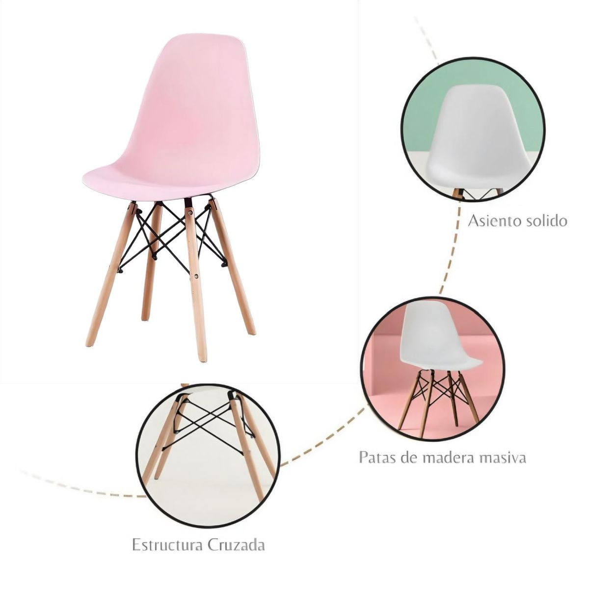 ACTUAL - Silla Eames con Patas de Madera Estilo Nórdico Moderno