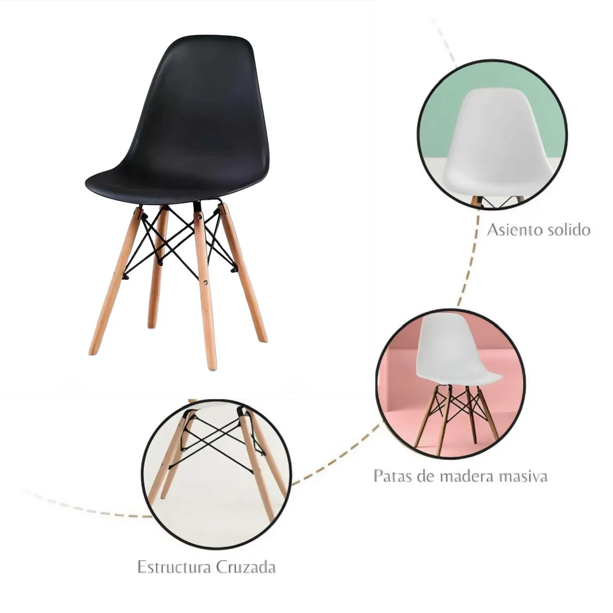 ACTUAL - Silla Eames con Patas de Madera Estilo Nórdico Moderno