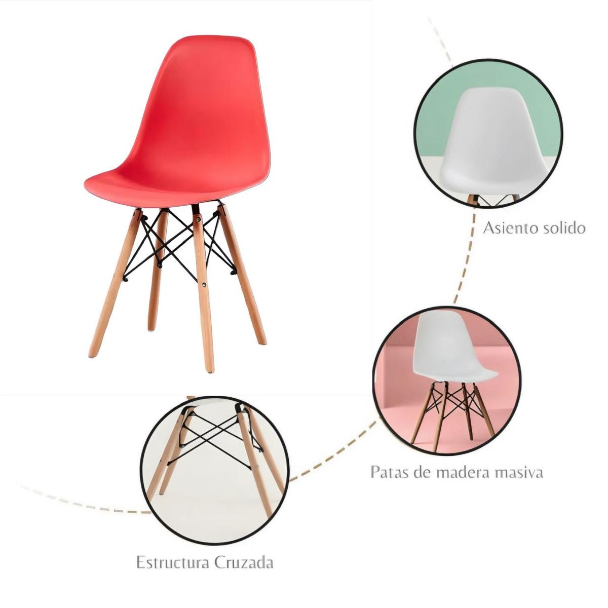 ACTUAL - Silla Eames con Patas de Madera Estilo Nórdico Moderno