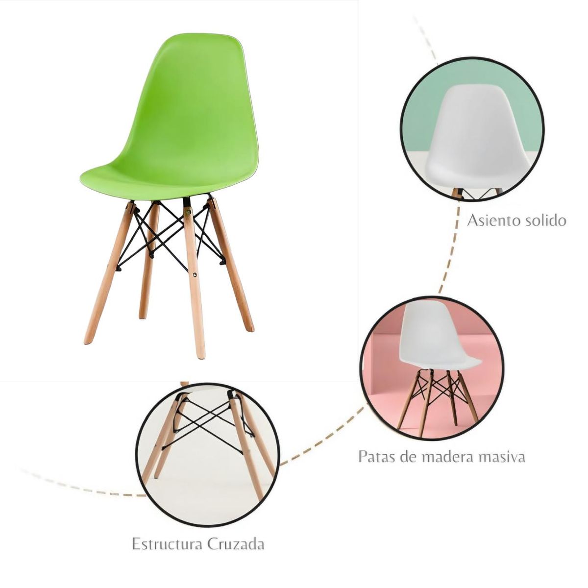 ACTUAL - Silla Eames con Patas de Madera Estilo Nórdico Moderno