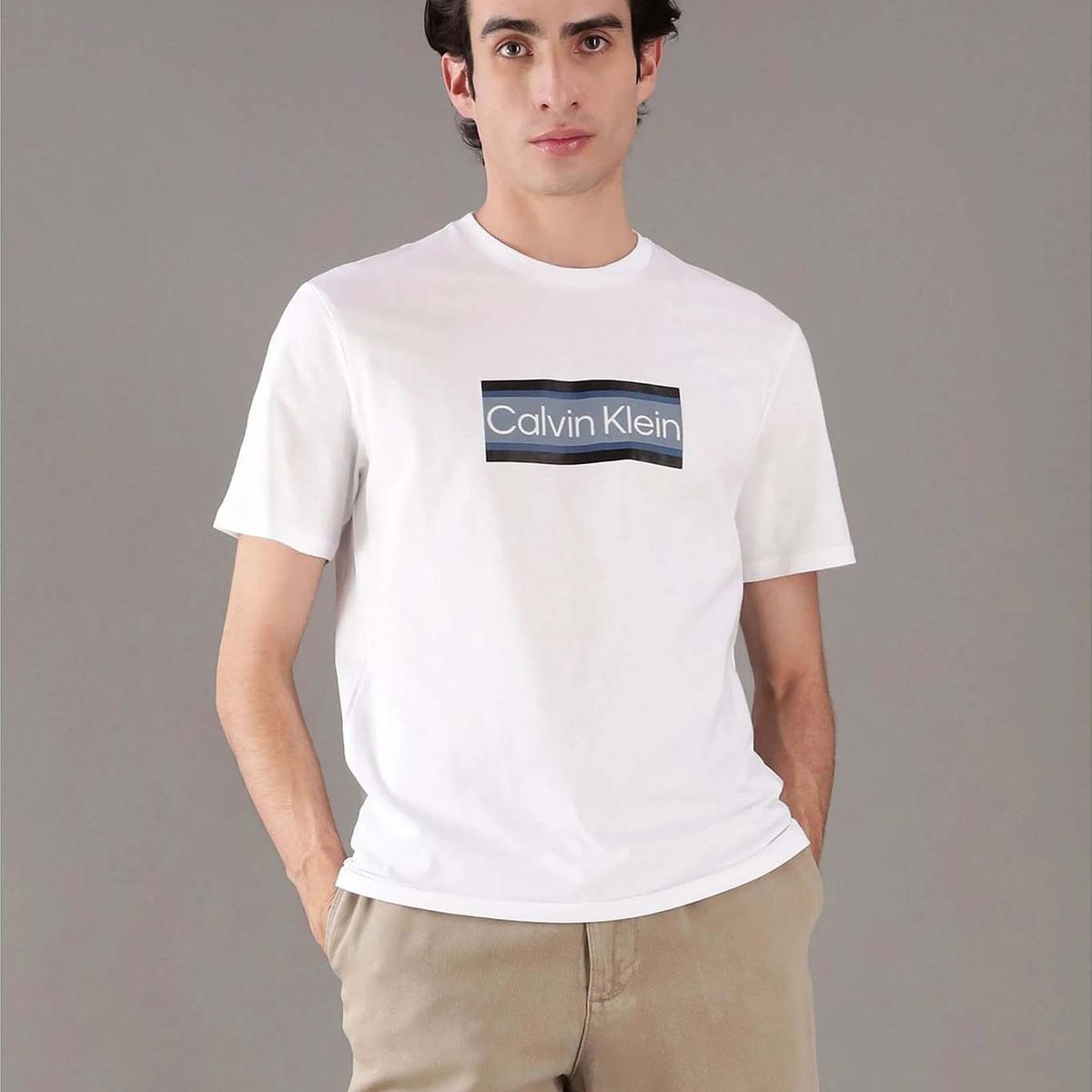 CALVIN KLEIN - Polera Calvin Band Stripe Blanco Calvin Klein