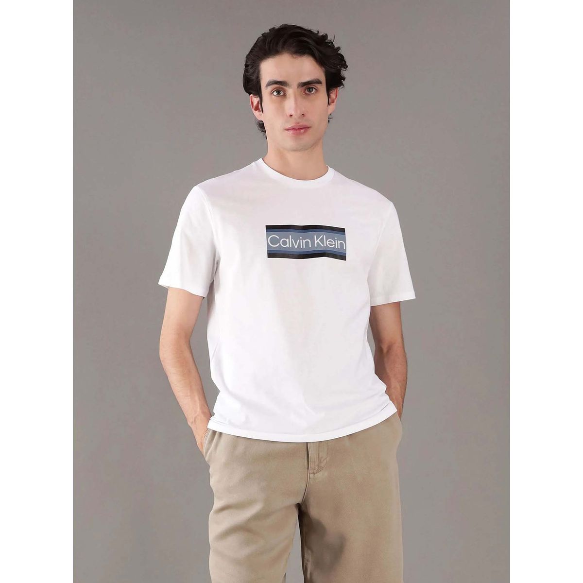 CALVIN KLEIN - Polera Calvin Band Stripe Blanco Calvin Klein