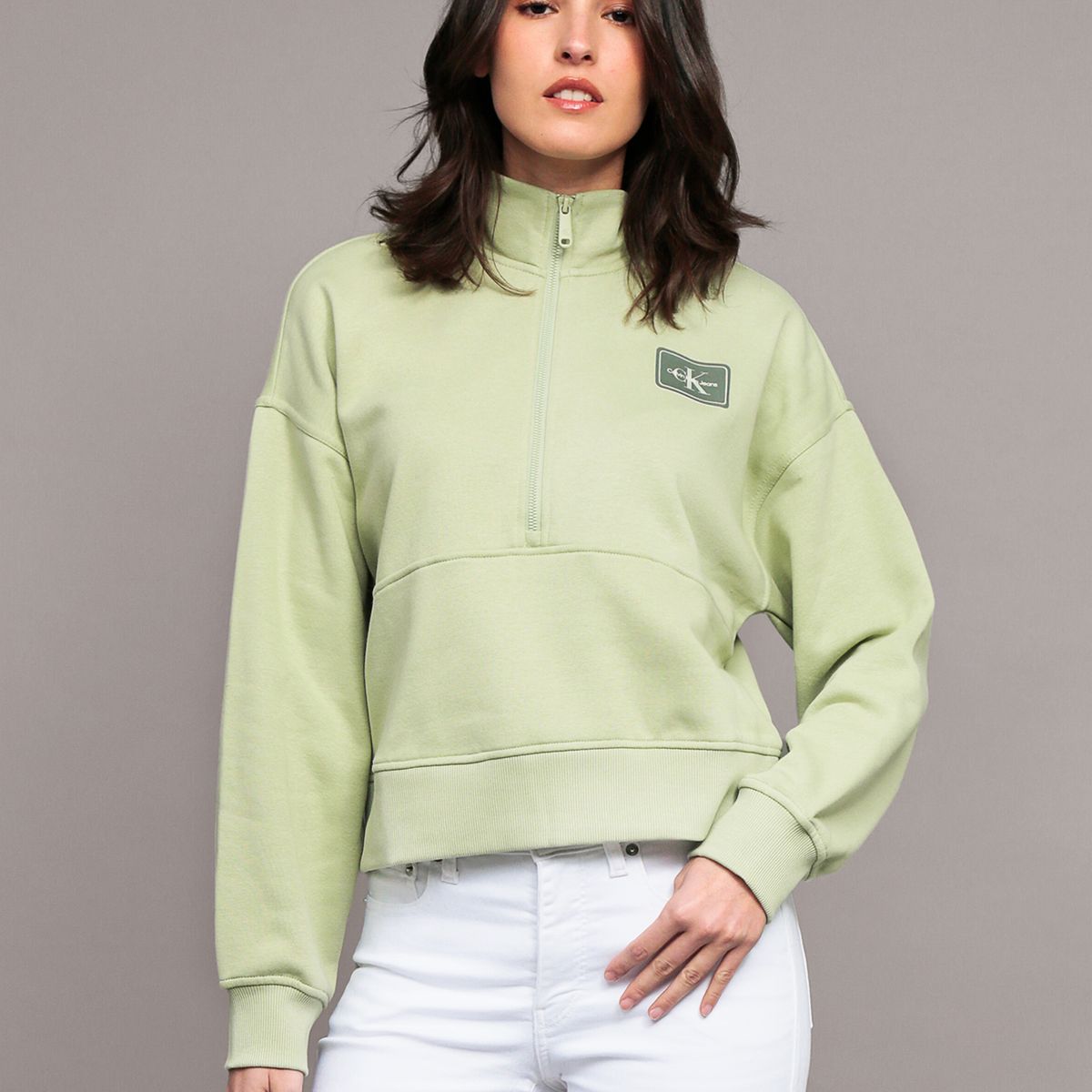 CALVIN KLEIN - Polerón Terry Fleece Logo Verde Calvin Klein