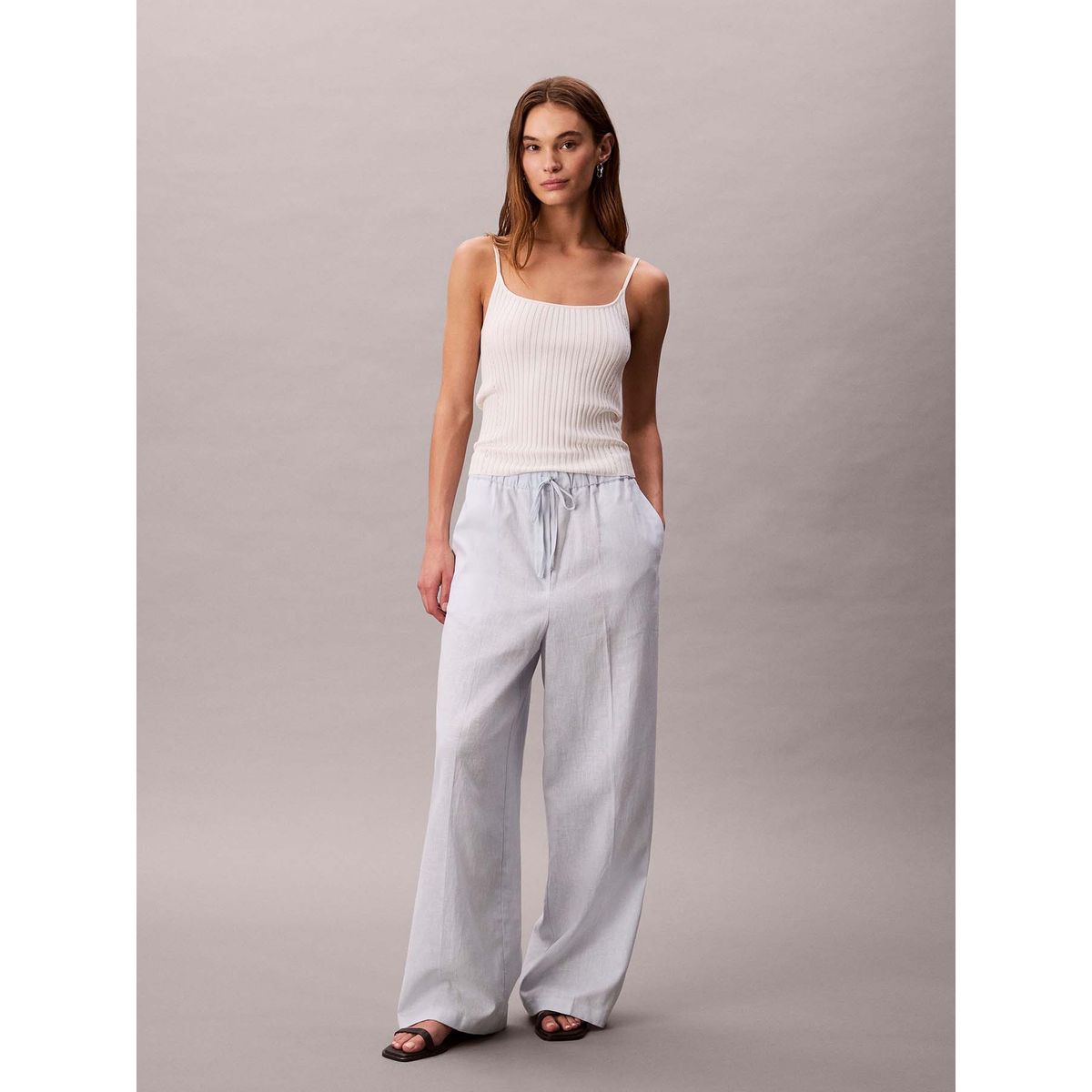 CALVIN KLEIN - Pantalón de Lino Drawstring Celeste Calvin Klein