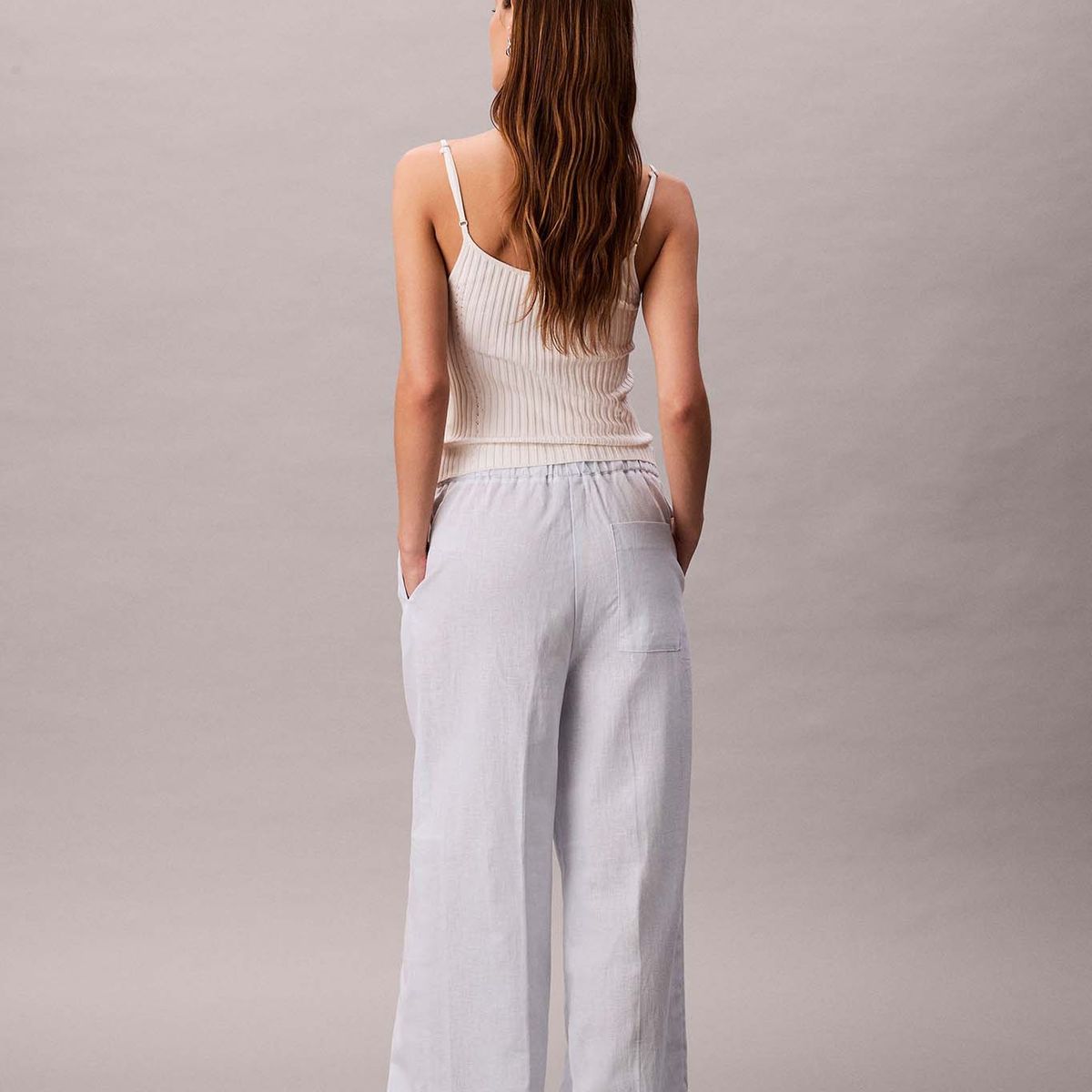 CALVIN KLEIN - Pantalón de Lino Drawstring Celeste Calvin Klein