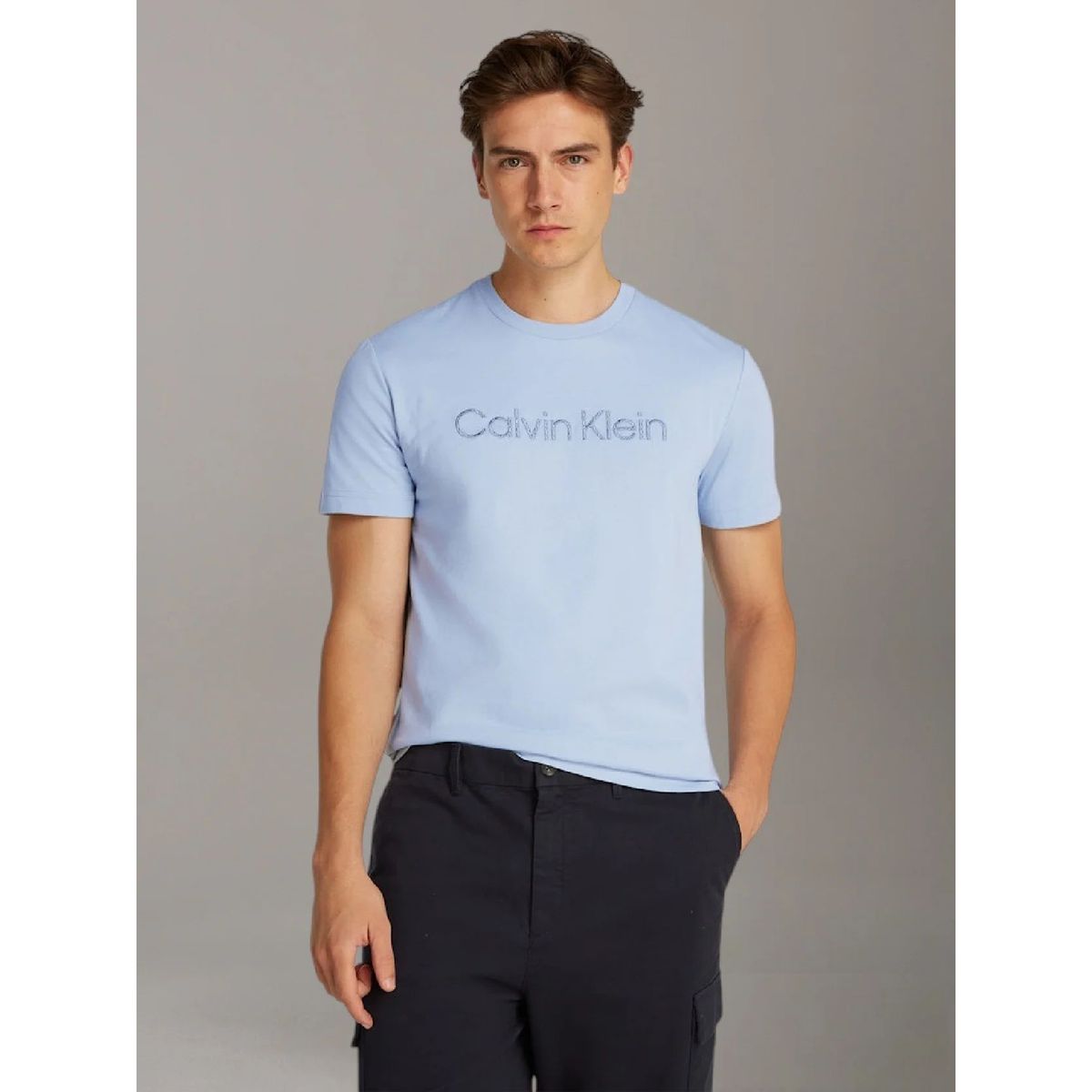 CALVIN KLEIN - Polera con Logo Texturizado Celeste Calvin Klein