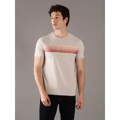 CALVIN KLEIN - Polera Linear con Logo Beige