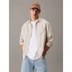 CALVIN KLEIN - Camisa Regular Fit de Lino y Algodón Beige