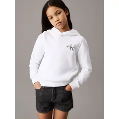 CALVIN KLEIN - Polerón Niña Small Monogram Blanco