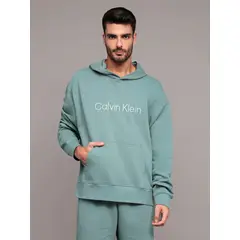 CALVIN KLEIN - Polerón con gorro de felpa con logo estándar Verde