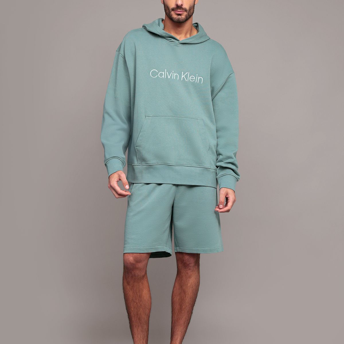 CALVIN KLEIN - Polerón con gorro de felpa con logo estándar Verde Calvin Klein