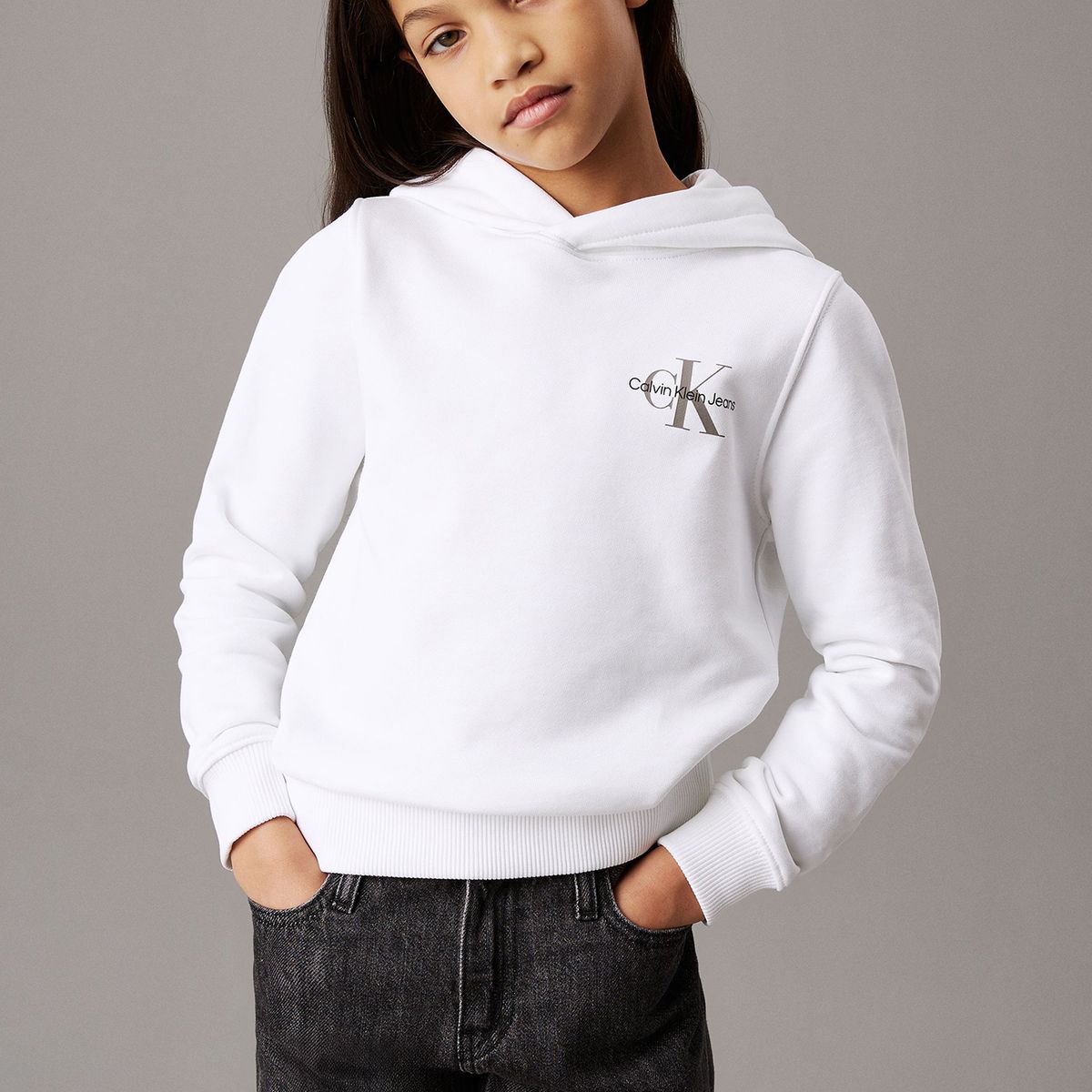 CALVIN KLEIN - Polerón Niña Small Monogram Blanco Calvin Klein