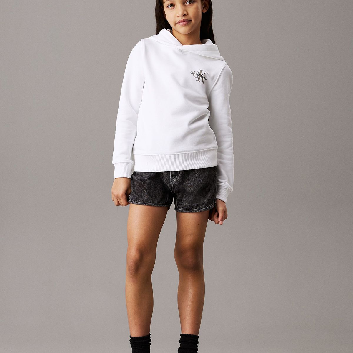 CALVIN KLEIN - Polerón Niña Small Monogram Blanco Calvin Klein