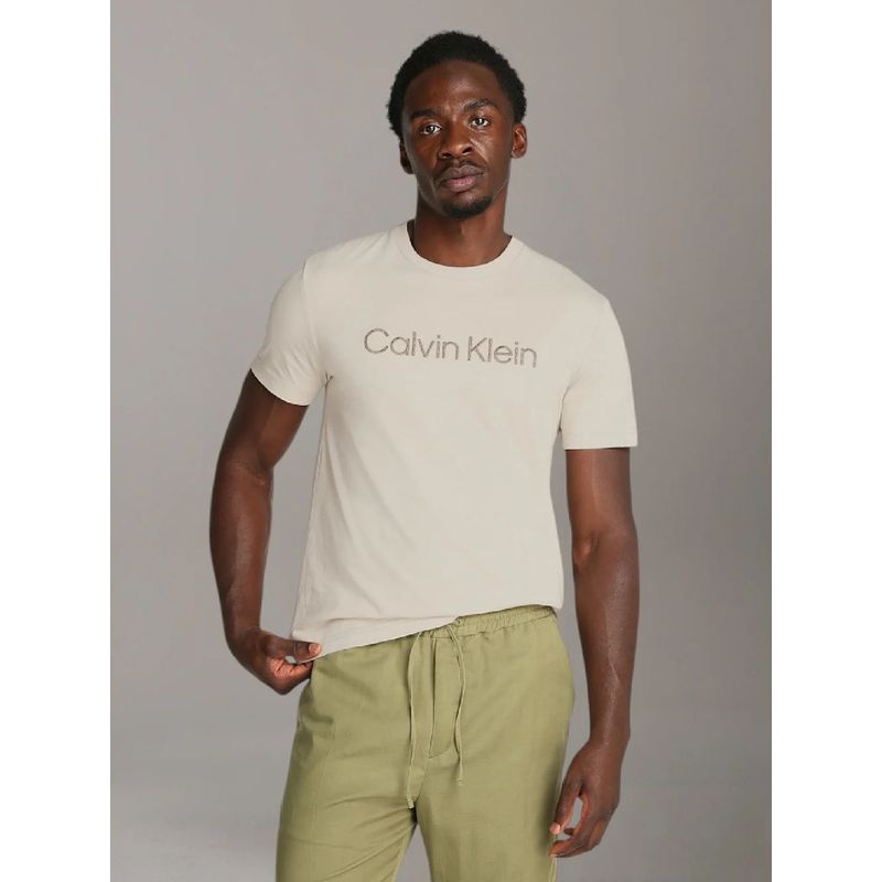 CALVIN KLEIN - Polera con Logo Texturizado Beige Calvin Klein