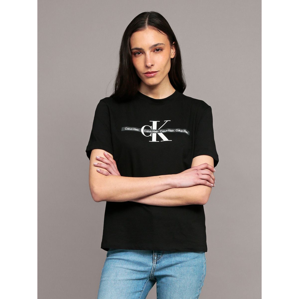 CALVIN KLEIN - Polera Classic con Logo Tape Negro Calvin Klein