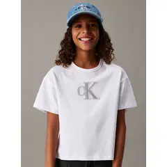 CALVIN KLEIN - Polera Niña Metallic Blanco