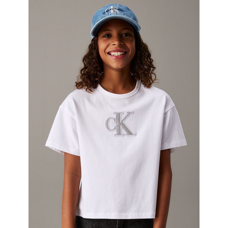 CALVIN KLEIN - Polera Niña Metallic Blanco Calvin Klein