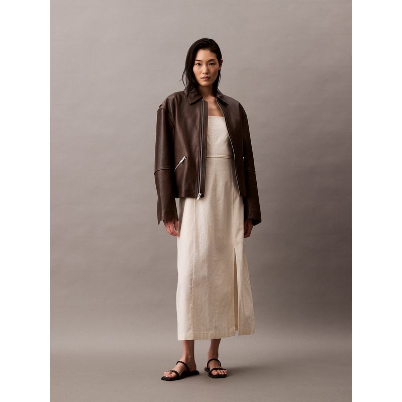 CALVIN KLEIN - Vestido Midi Linen Tie Beige Calvin Klein