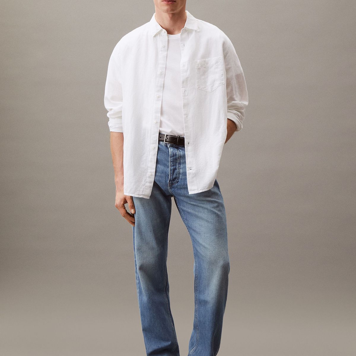 CALVIN KLEIN - Camisa Regular Fit de Lino y Algodón Blanco Calvin Klein