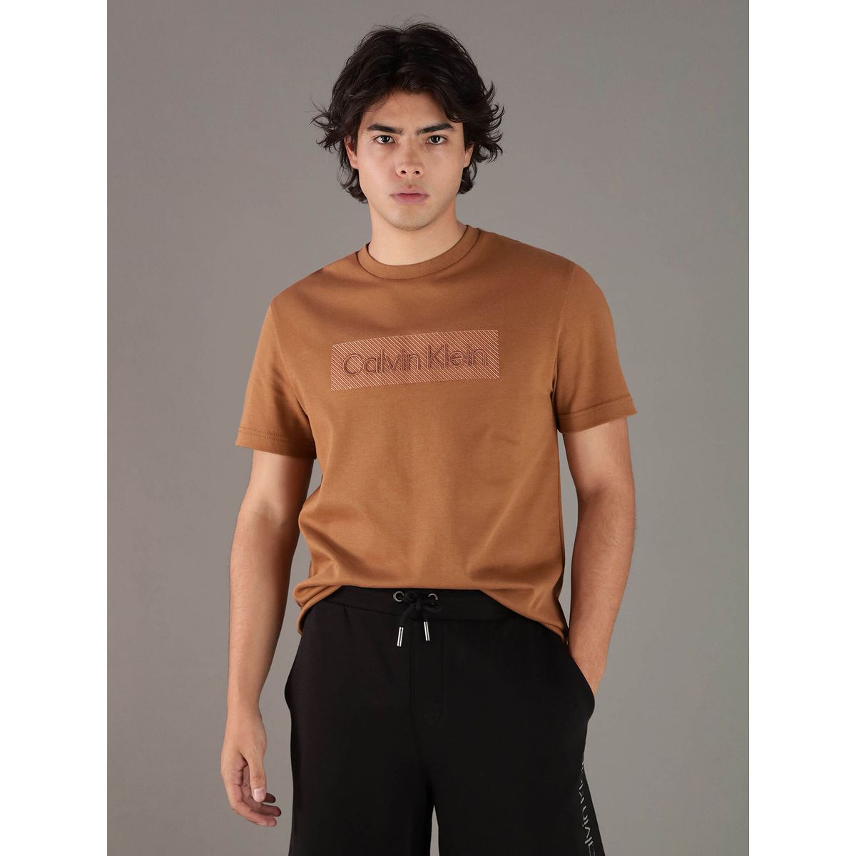 CALVIN KLEIN - Polera con Bordado Texturizado Cafe Calvin Klein