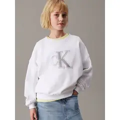 CALVIN KLEIN - Polerón Niña Suelto Con Logo Blanco