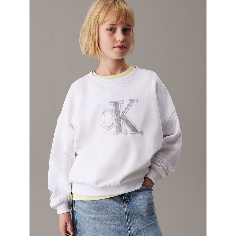CALVIN KLEIN - Polerón Niña Suelto Con Logo Blanco Calvin Klein