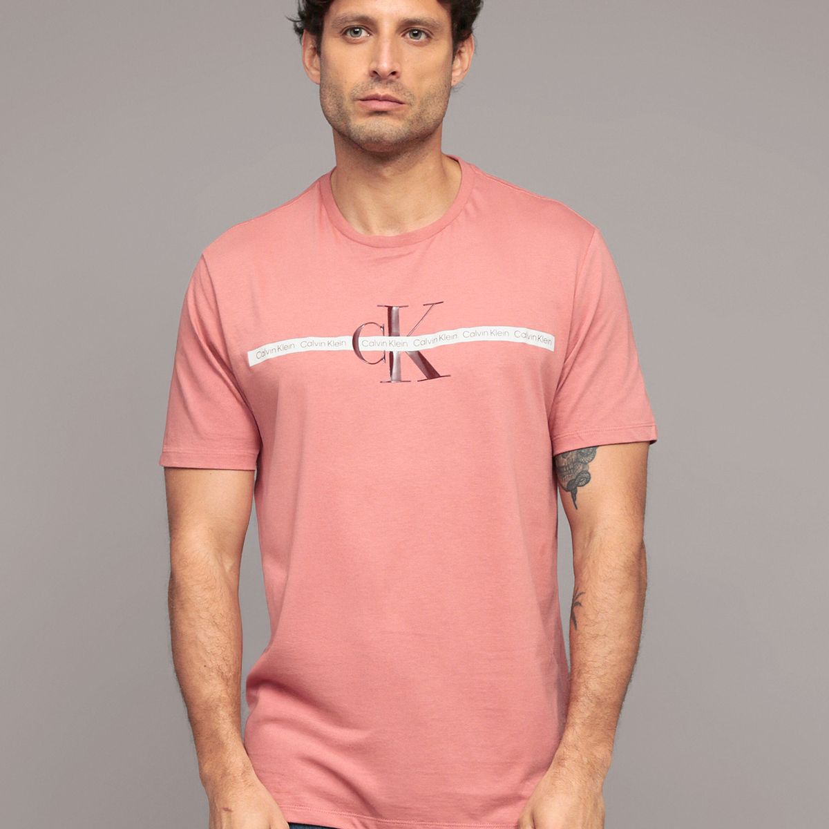 CALVIN KLEIN - Polera Repeat Layered Rosado Calvin Klein
