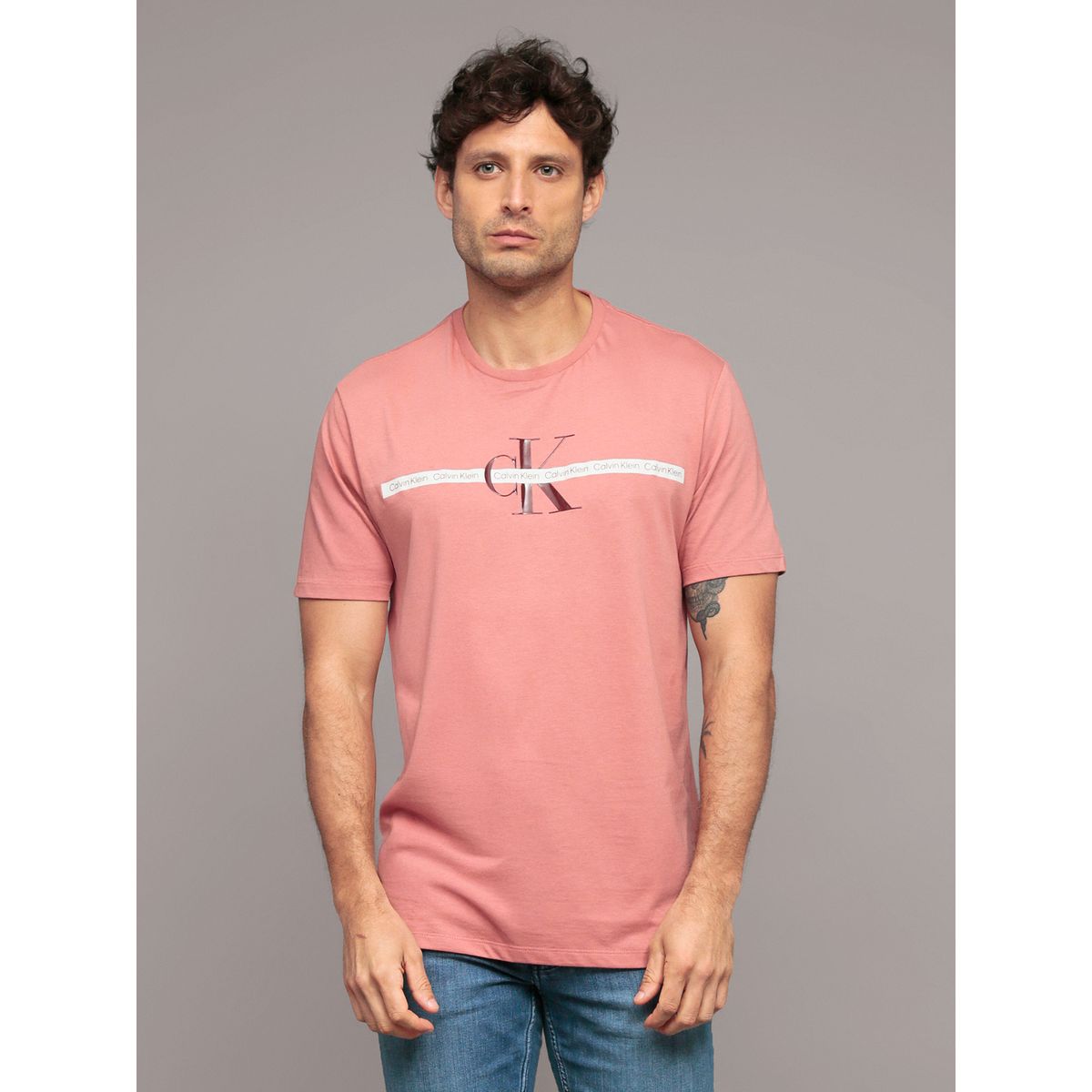 CALVIN KLEIN - Polera Repeat Layered Rosado Calvin Klein