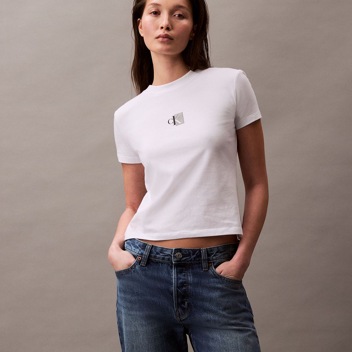 CALVIN KLEIN - Polera Slim Monogram Blanco Calvin Klein