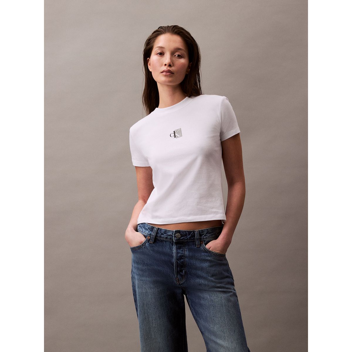 CALVIN KLEIN - Polera Slim Monogram Blanco Calvin Klein