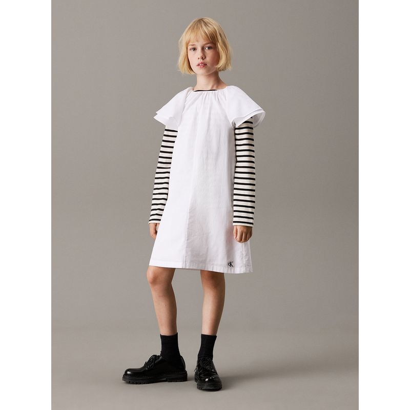 CALVIN KLEIN - Vestido Niña Poplin Blanco Calvin Klein