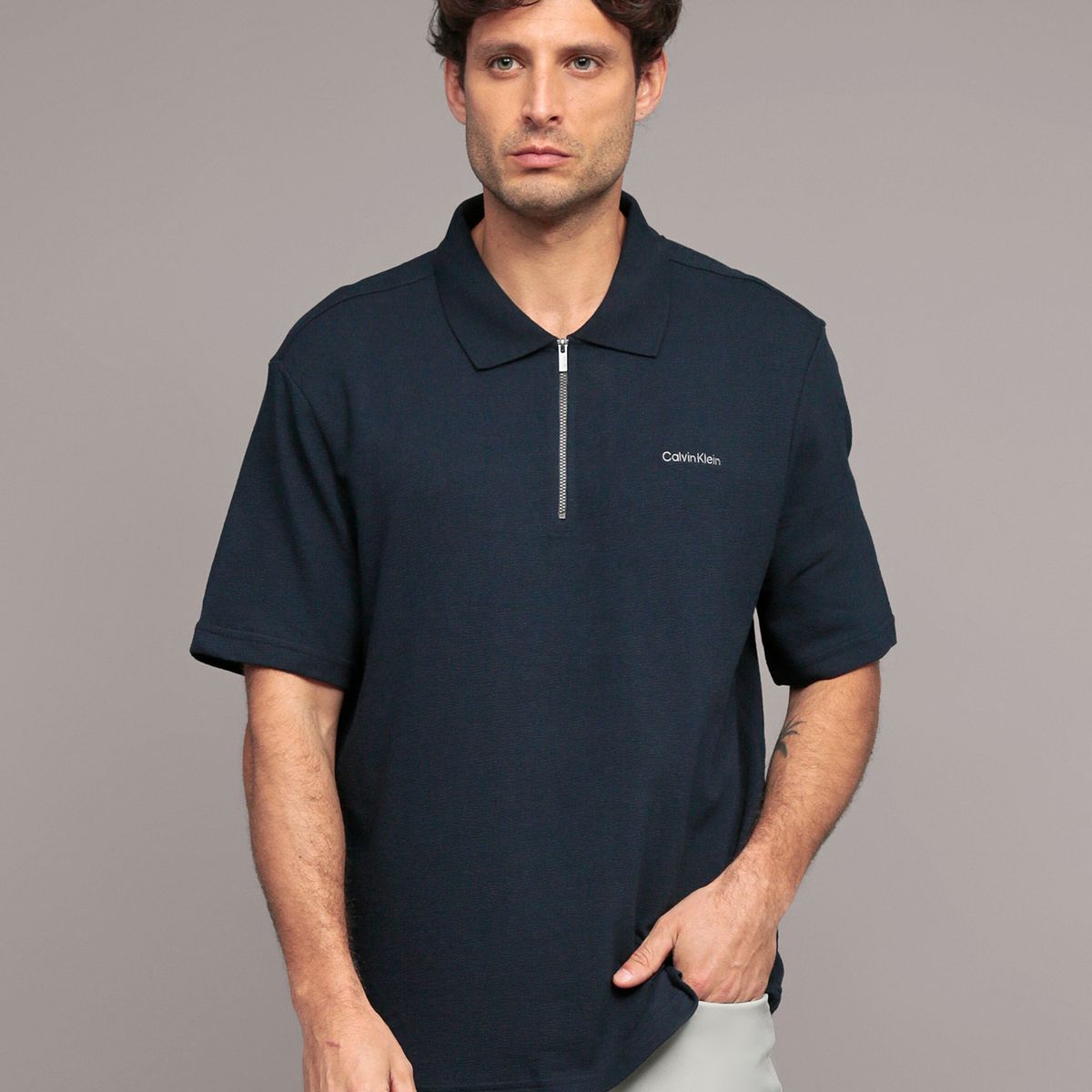 CALVIN KLEIN - Polo relaxed con tejido crepe Azul Calvin Klein